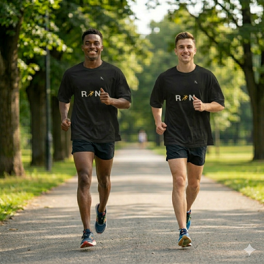 Run Oversized T‑Shirt — Chase Your Momentum Illustration Tee