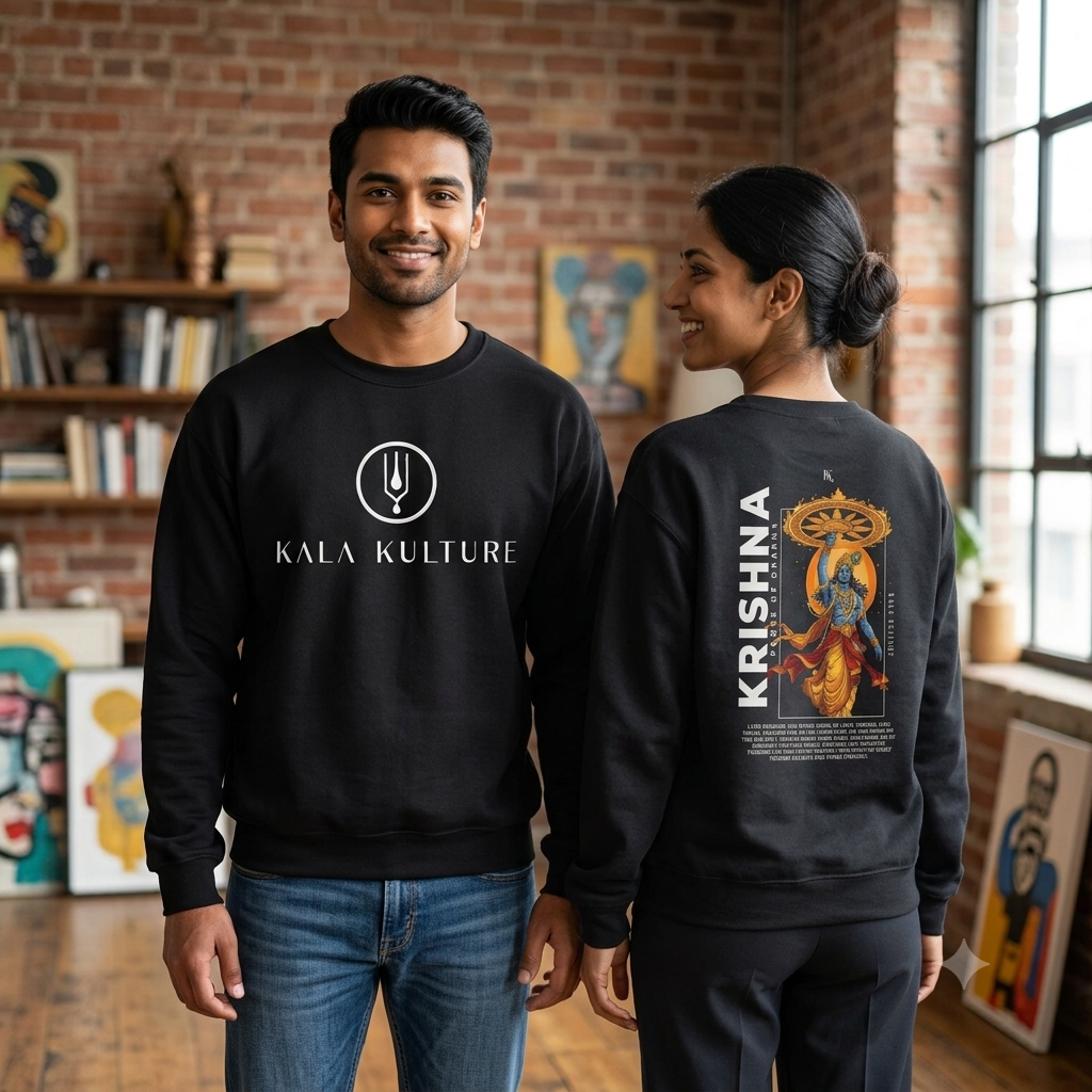 Krishna Graphic Sweatshirt — Divine Melody Illustration Tee